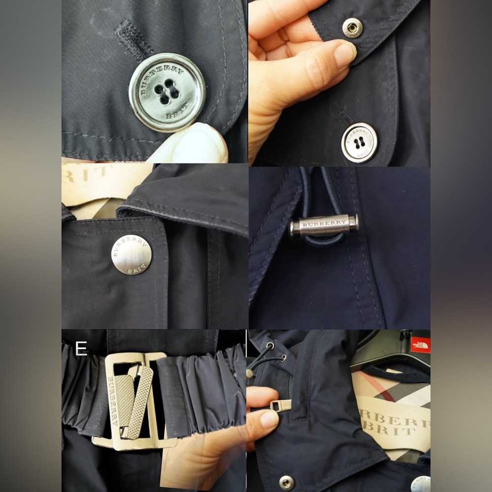 Burberry Brit Navy Blue Hooded Windbreaker Anorak Jacket Raincoat Size 12 US - Picture 4 of 13
